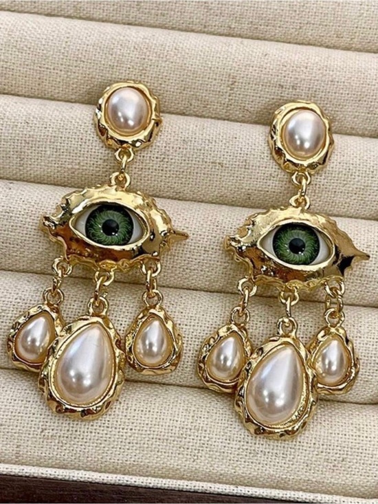 Anthropologie Jewelry - Evil Eye Pearl Drop Statement Earrings